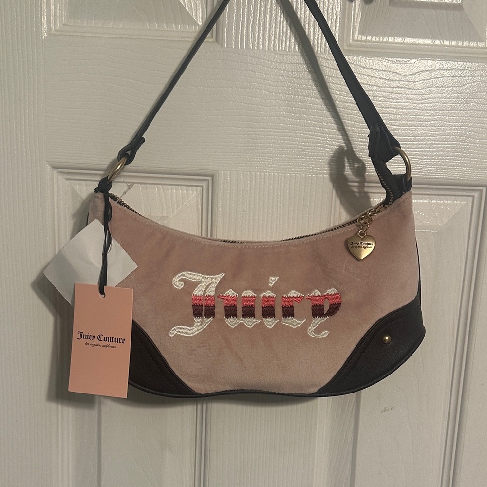 Juicy Couture Pink and Brown Shoulder Bag with Heart Charm